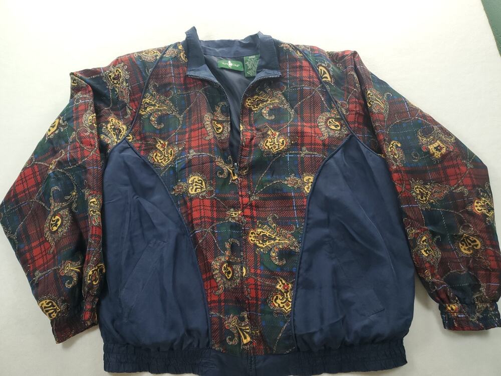 Vintage Hunt Club 100% Silk Windbreaker Jacket Women's Large Paisley Type Print